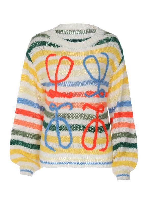 Rainbow Contrast Stripe Pullover Sweater Product Image