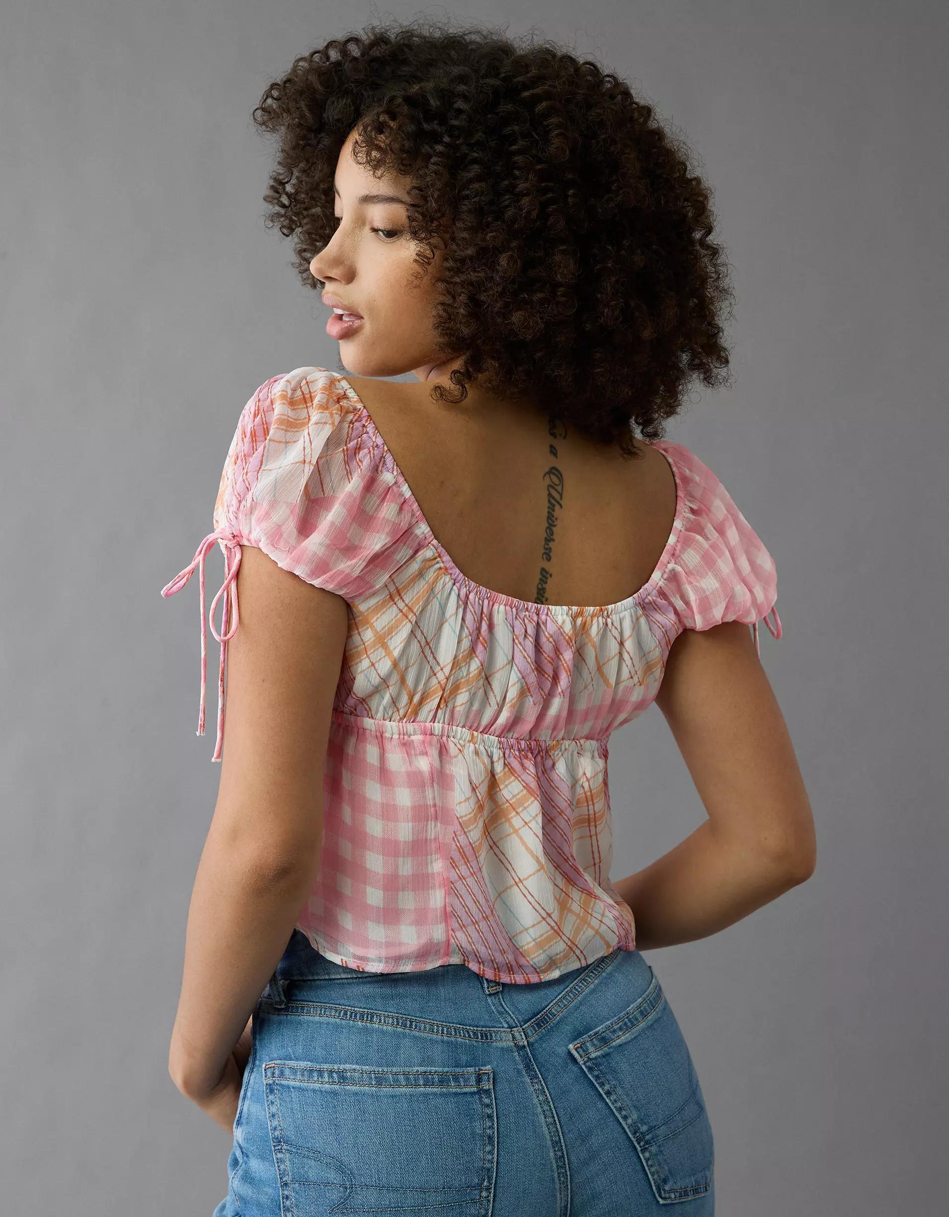 AE Satin Cap Sleeve Patchwork Corset Top Product Image