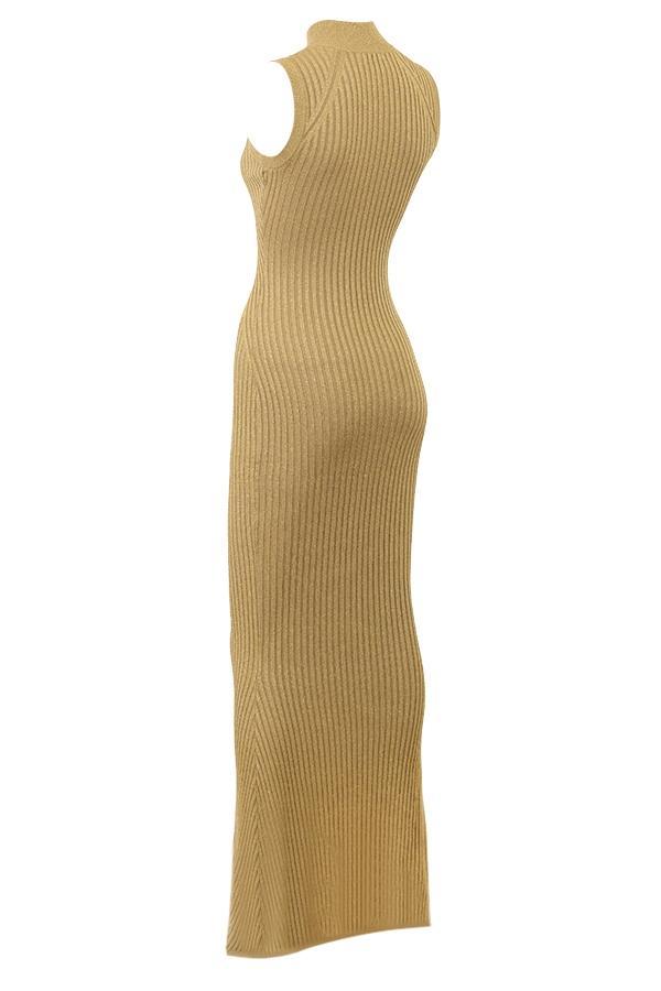 Emmie  gold metallic ribbed maxi dress Product Image