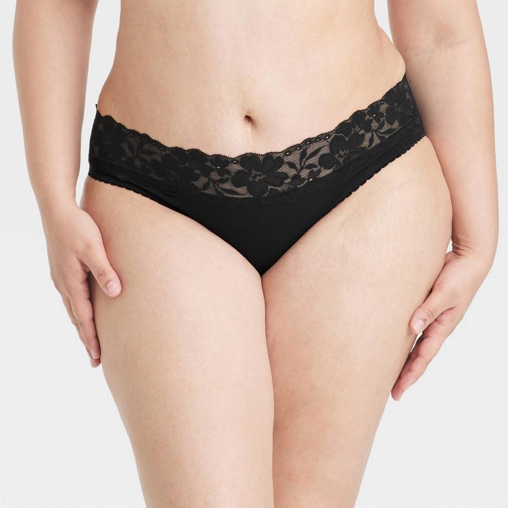 Women's Cotton Blend Bikini Underwear with Lace - Auden™ Black M Product Image
