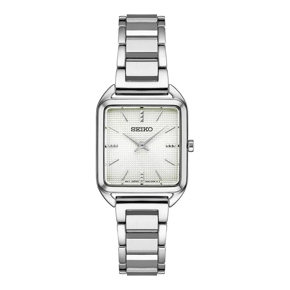 Seiko Essentials Womens Stainless Steel Rectangle Dial Bracelet Watch Pink Product Image