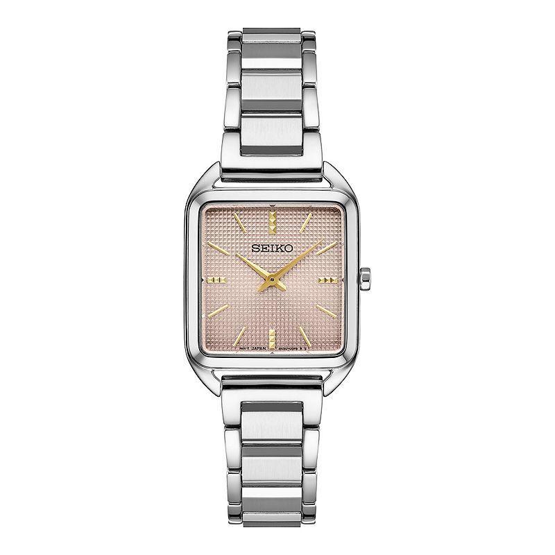 Seiko Essentials Womens Stainless Steel Rectangle Dial Bracelet Watch Pink Product Image