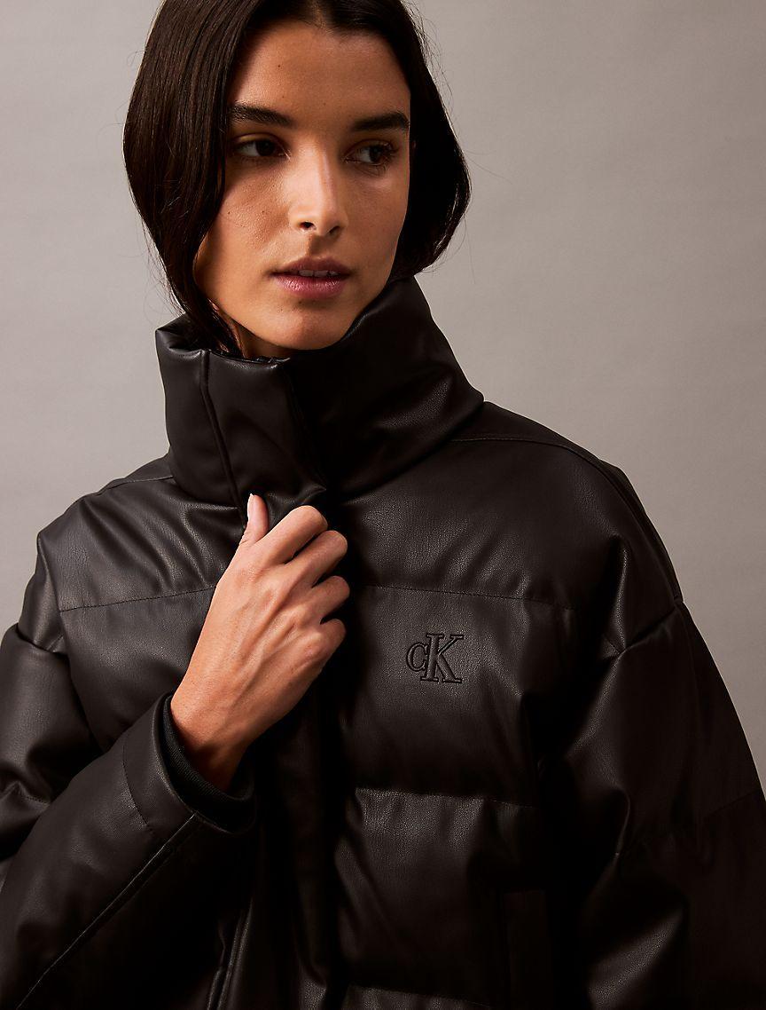 Classic Faux Leather Puffer Jacket Product Image