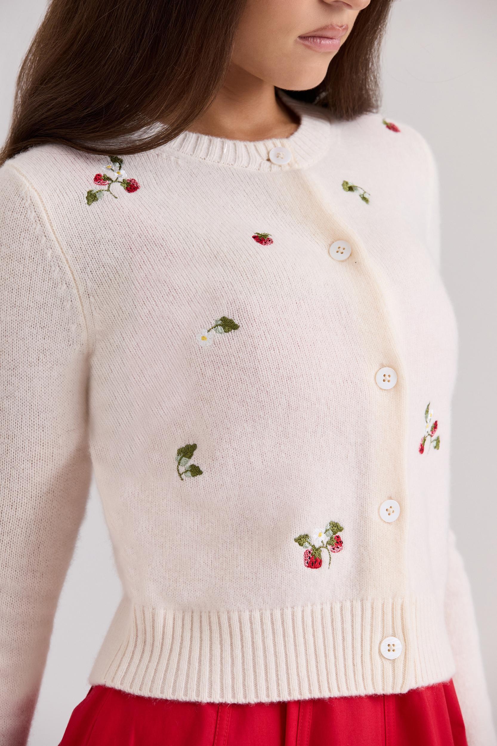Evelina  cream wool embroidered cardigan Product Image