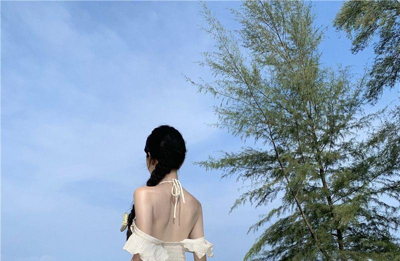Cold-Shoulder Plain Ruffled Midi Sundress Product Image