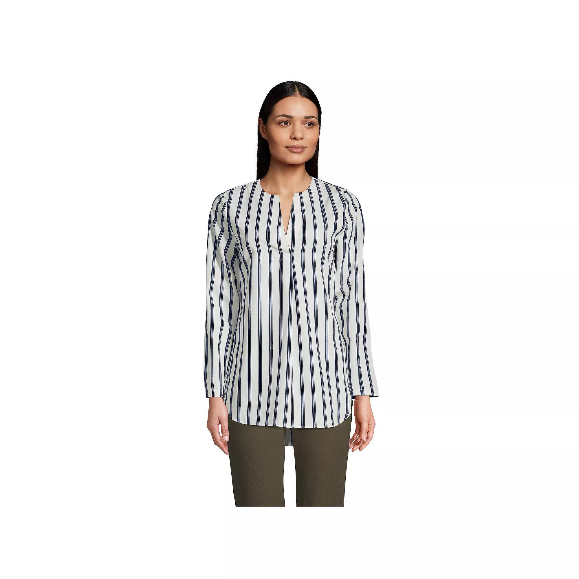 Women's Lands' End Wrinkle Free Splitneck Tunic Top, Size: Small, Ivory Navy Founder Product Image