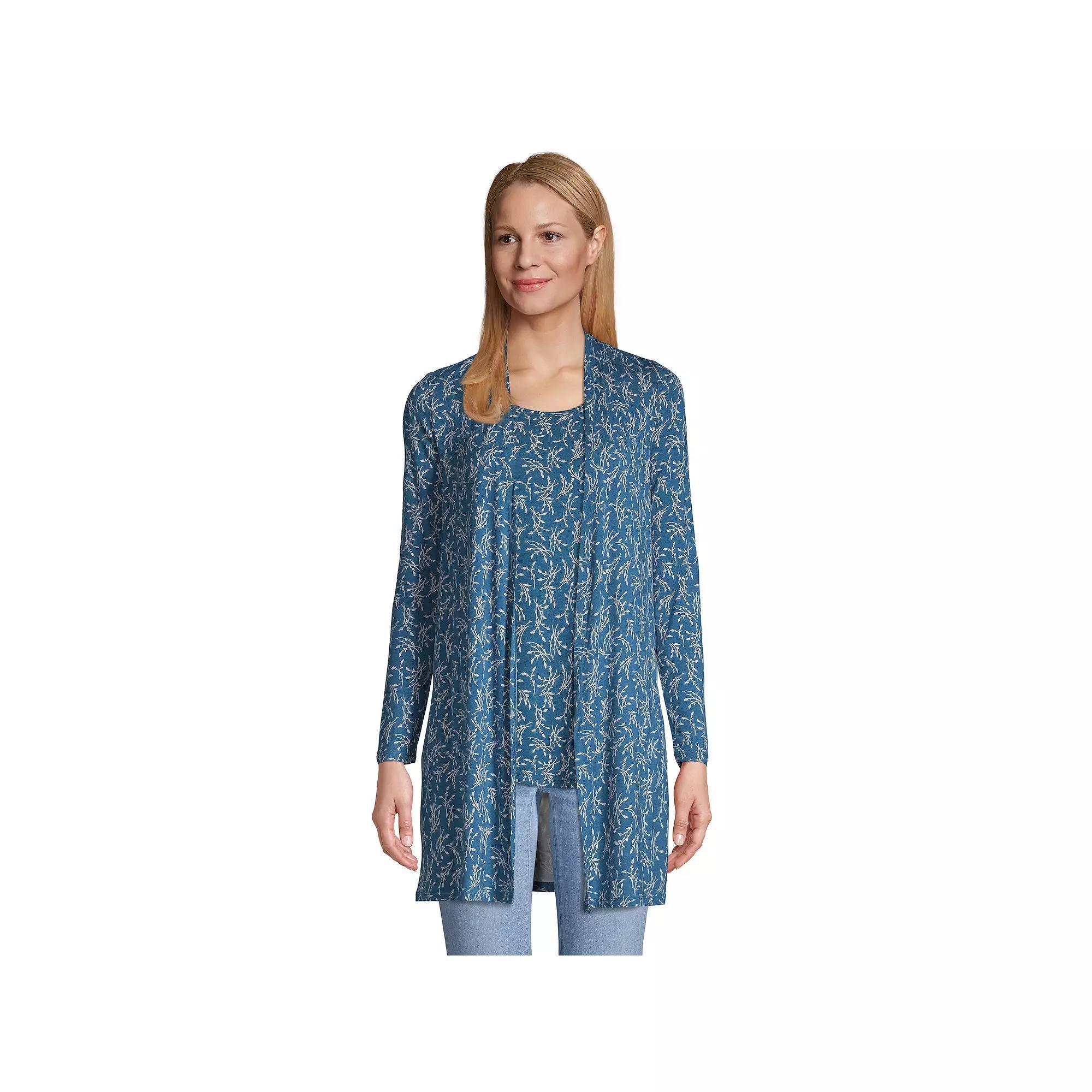Women's Lands' End Draped Long Open-Front Cardigan, Size: XS, Radiant Blue Product Image