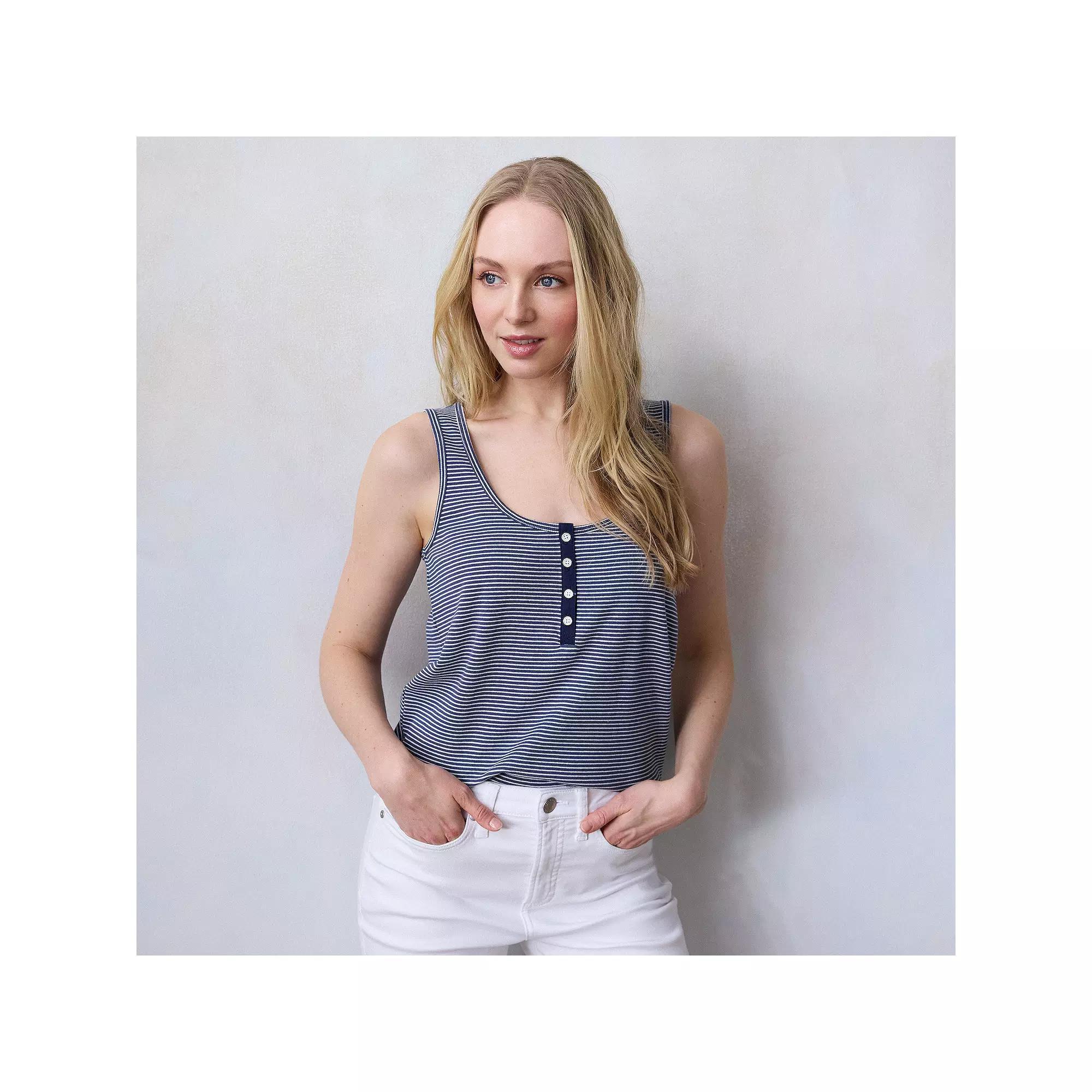 Petite LC Lauren Conrad Henley Tank Top, Women's, Size: XS Petite, Blue Amalfi Stripe Product Image