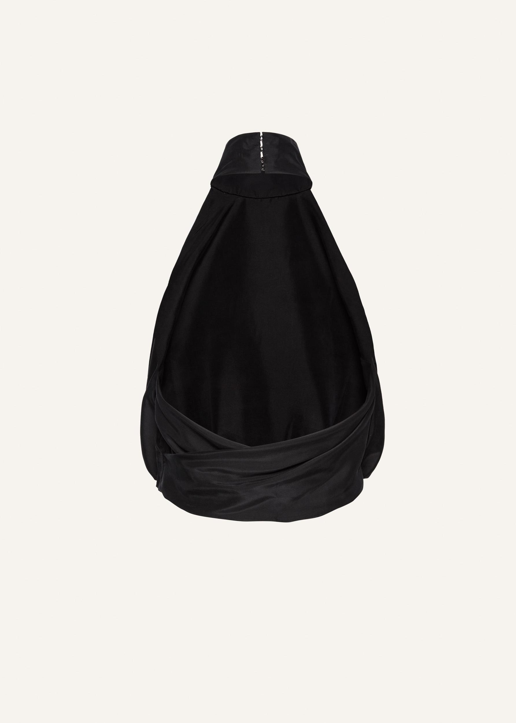 Silk high neck balloon top in black Product Image