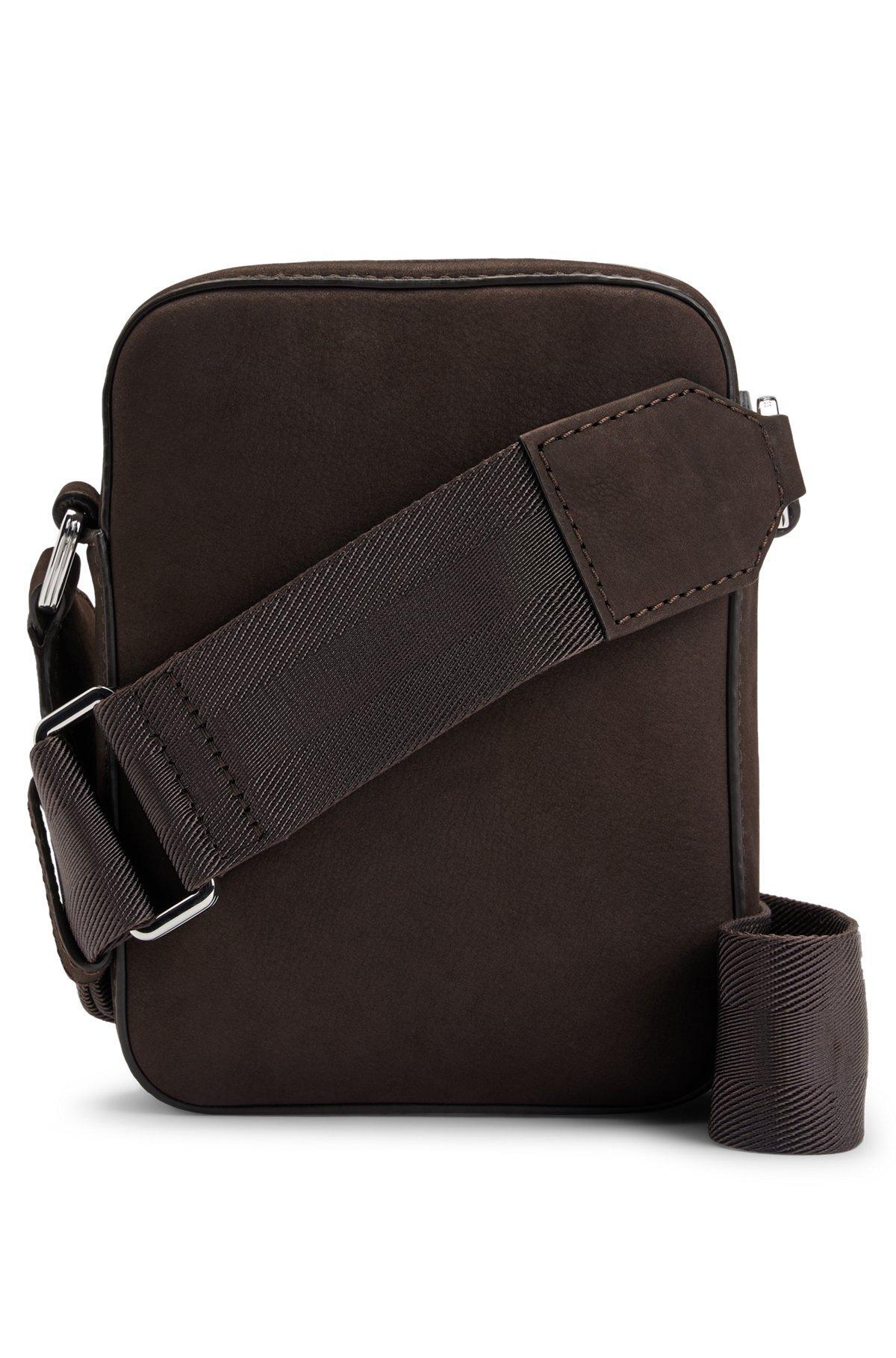 Leather reporter bag with branded trims Product Image