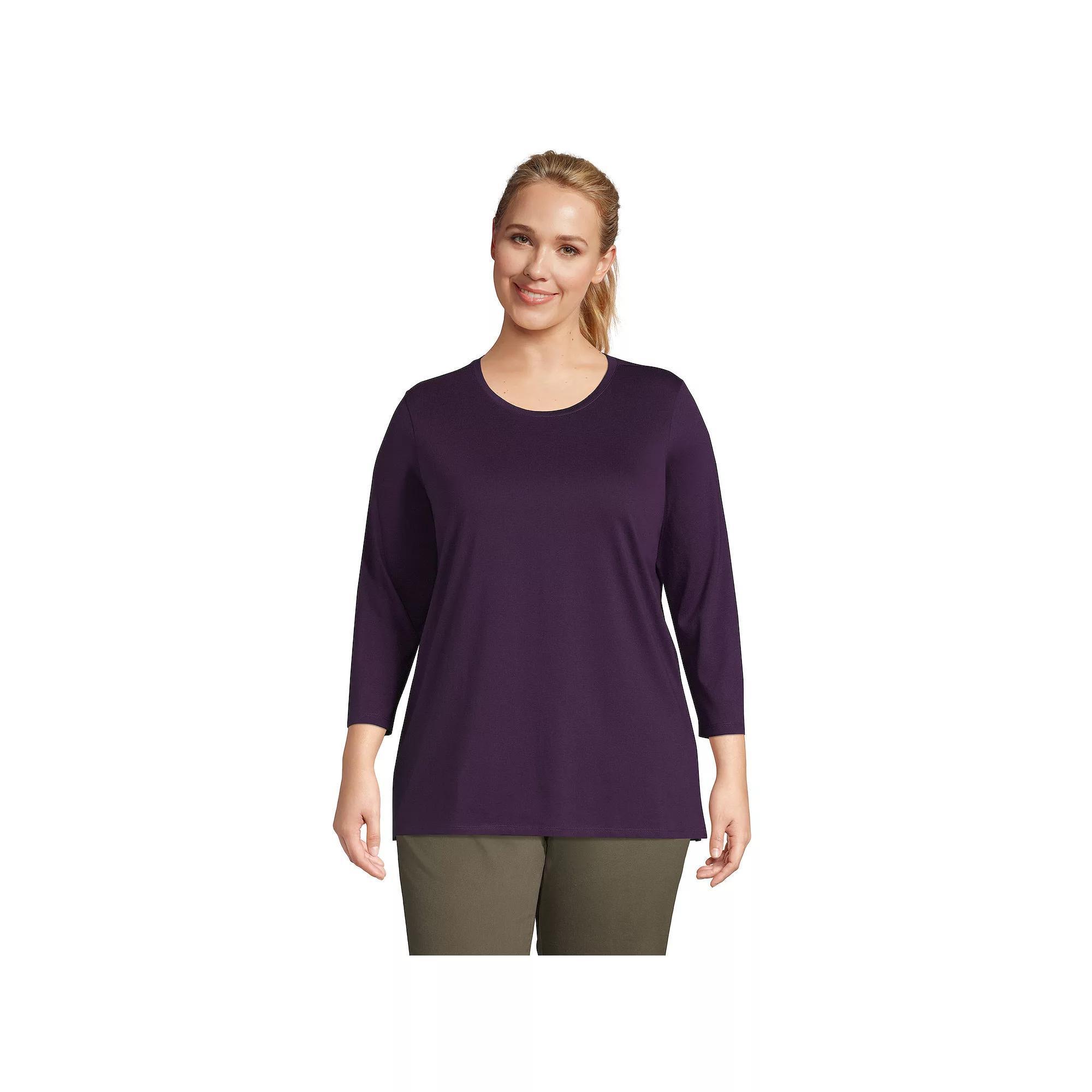 Plus Size Lands' End Supima Cotton Relaxed Fit Crewneck Tunic, Women's, Size: 3XL, Radiant Blue Product Image
