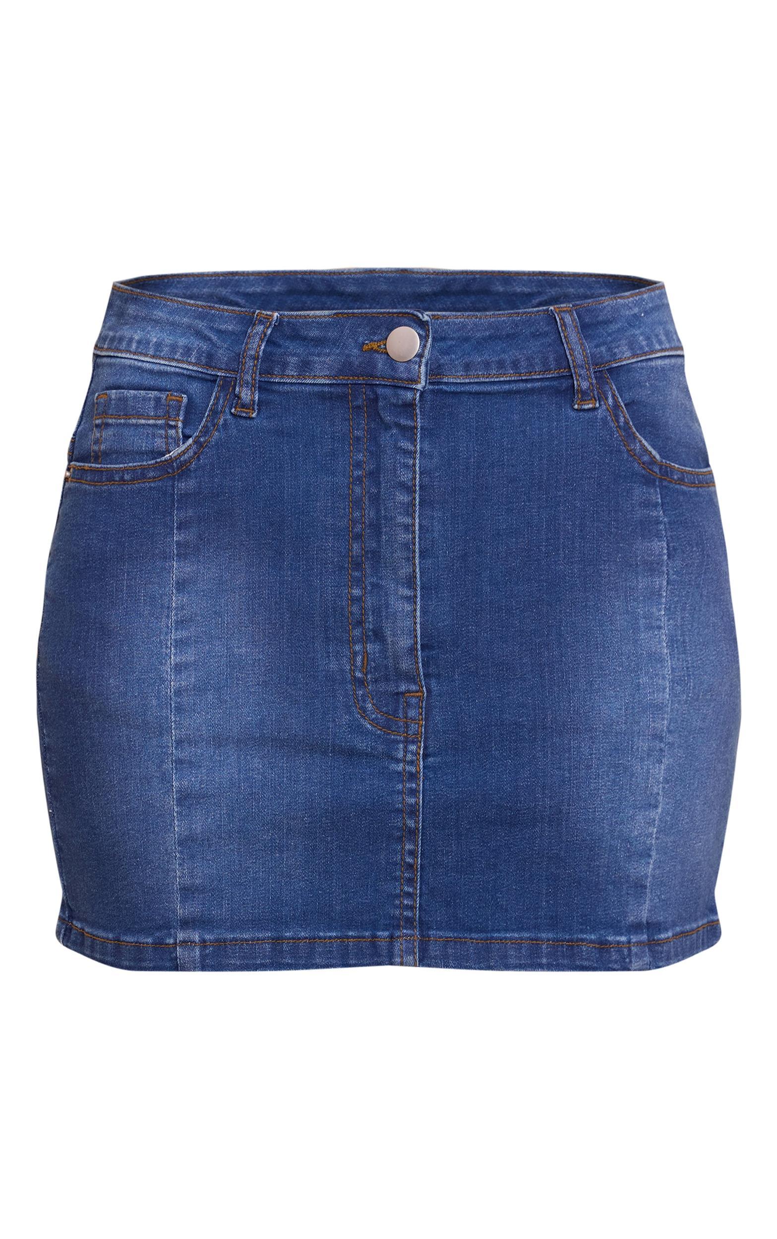 Mid Blue Wash Stretch Denim Mini Skirt Product Image