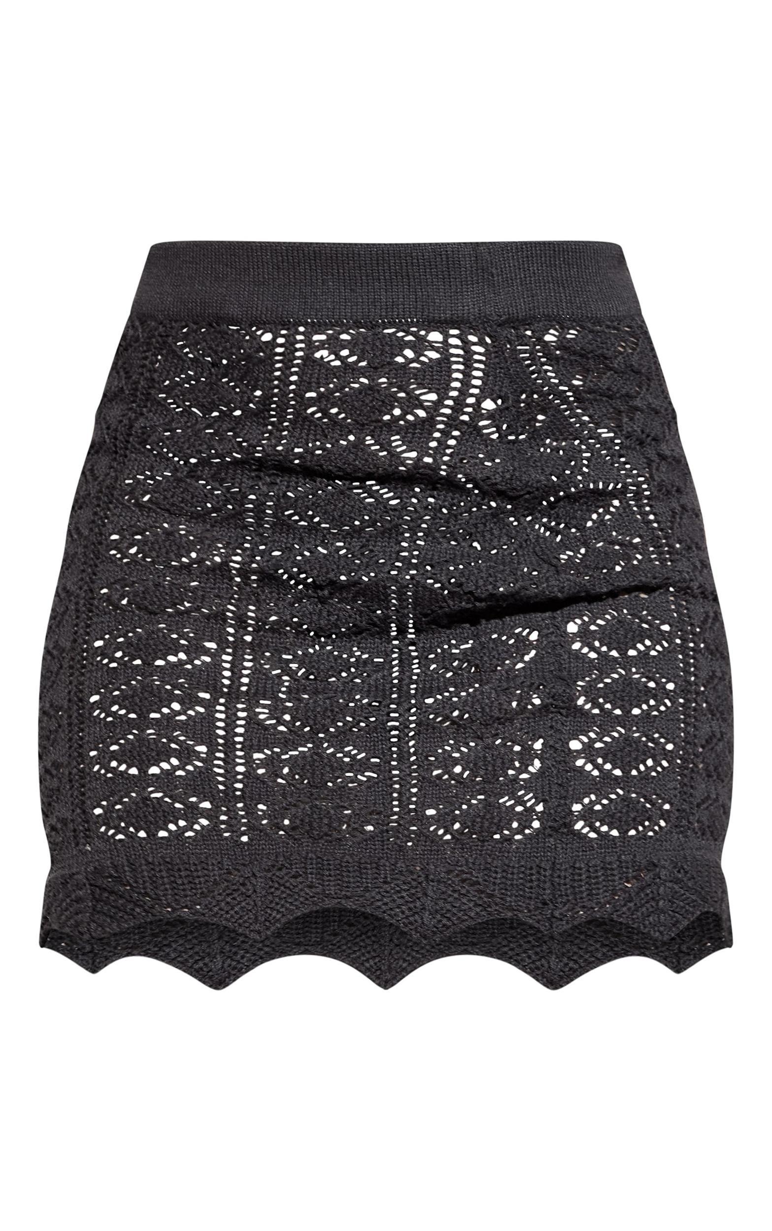 Black Contrast Crochet Knit Mini Skirt Product Image