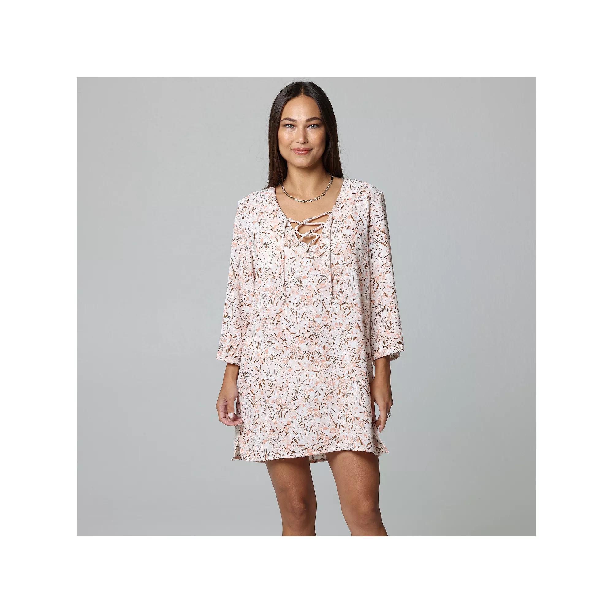 Womens J. Valdi Lace-Up Swim Cover-Up Tunic Product Image