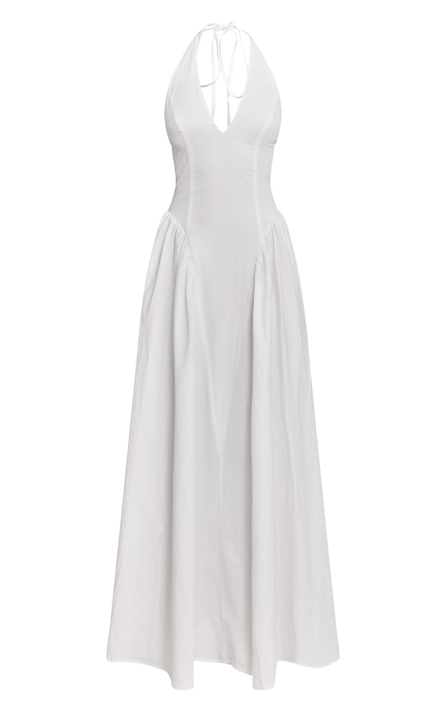 White Woven Halterneck Plunge Midaxi Dress Product Image