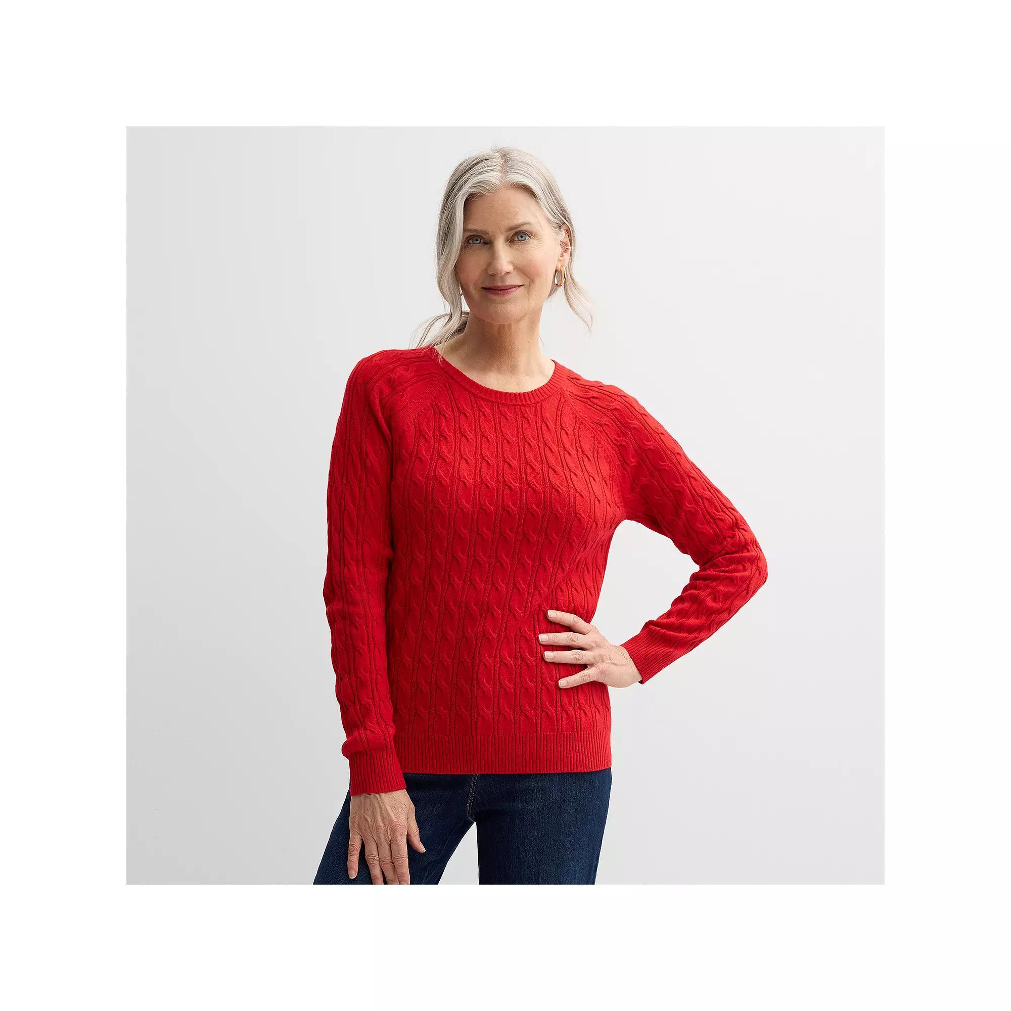 Womens Croft & Barrow The Extra Soft Cabled Crew Neck Sweater Flynn Blue Product Image
