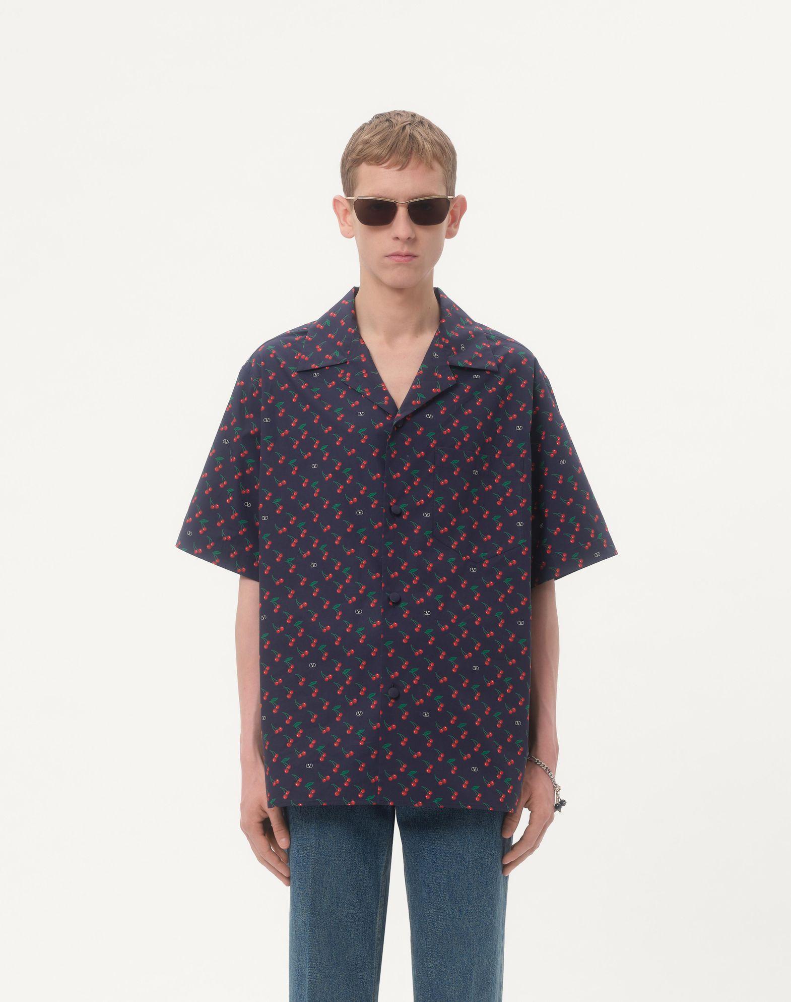 Cotton Poplin Bowling Shirt With Cherryfic Print Product Image
