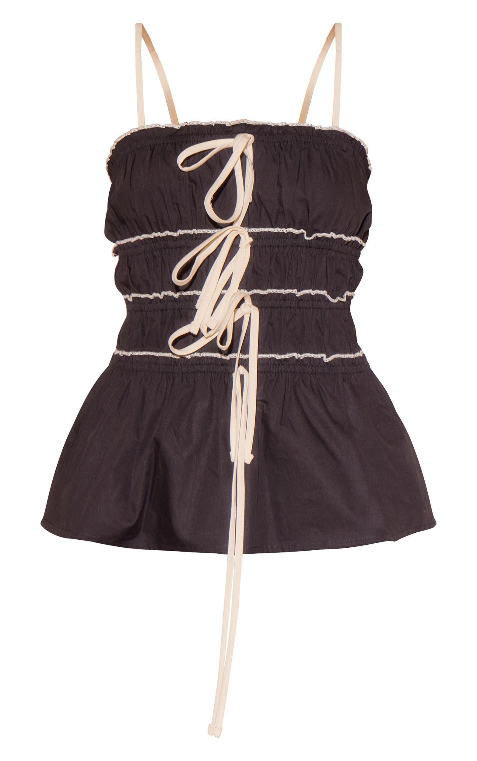 Black Contrast Stitch Tiered Bow Top Product Image