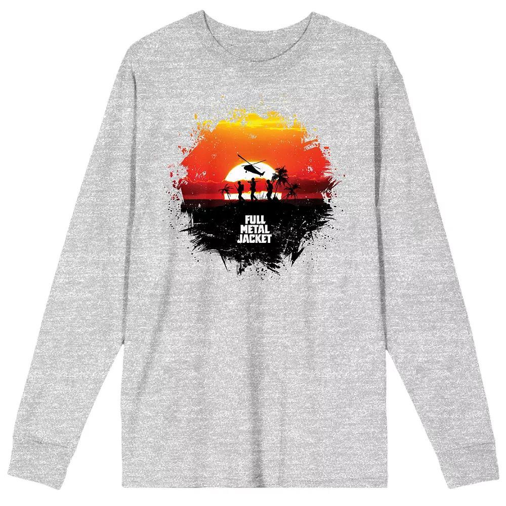 Men's Full Metal Jacket Sunset Soldier Outline Long Sleeve Graphic Tee, Size: XL, Gray Product Image