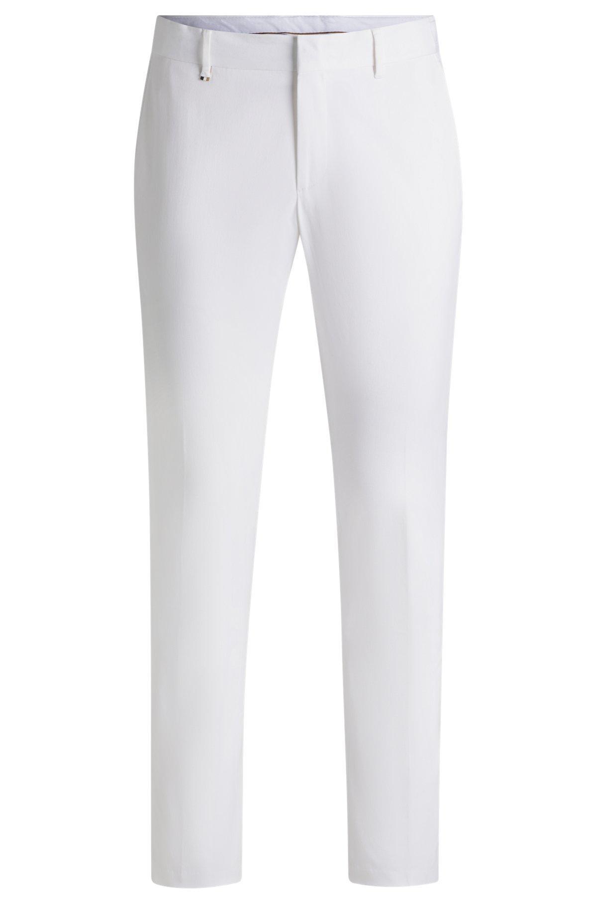 BOSS - Formal trousers in comfort-stretch cotton - White Product Image