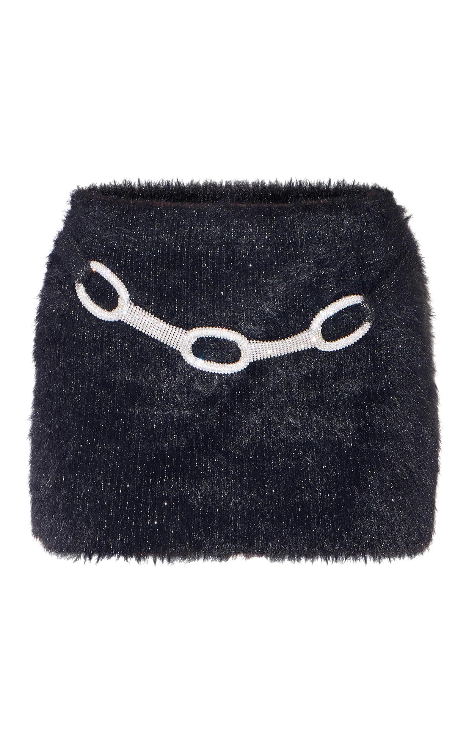 Black Eyelash Knit Silver Chain Trim Micro Mini Skirt Product Image