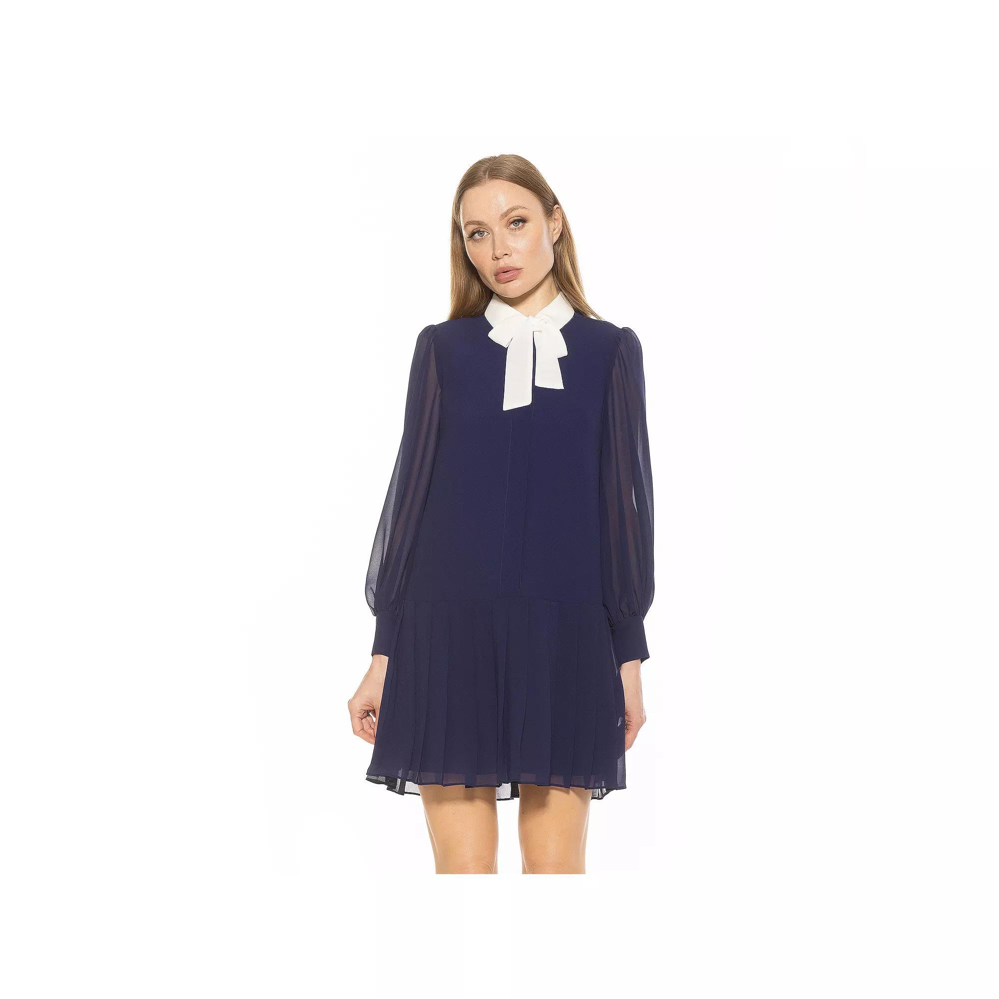 Women's ALEXIA ADMOR Glennis Collared Bow Tie Shift Dress, Size: Large, Blue Product Image