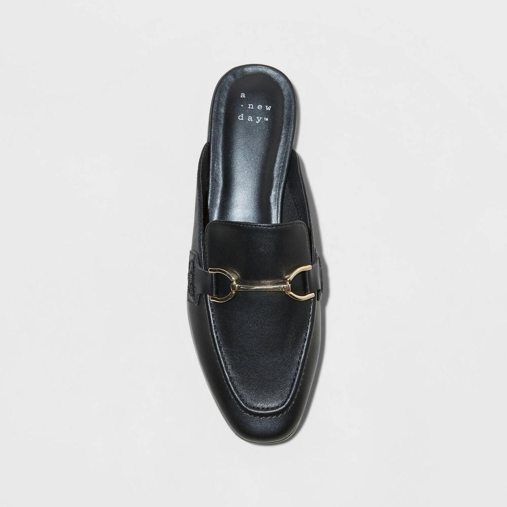 Women's Sandy Mule Flats with Memory Foam Insole - A New Day™ Black 7: Slip-On, Pointed Toe, Faux Leather Product Image