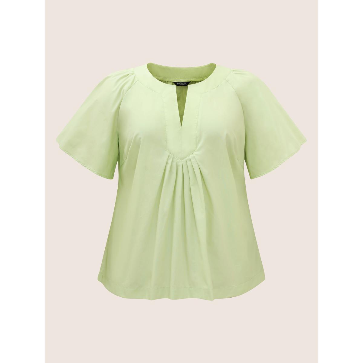 Plus Size LightGreen Ruffle Sleeve Ruffle Sleeve Pleated Blouse Women Casual Short sleeve V-neck Everyday Blouses BloomChic 14-16/1X Product Image