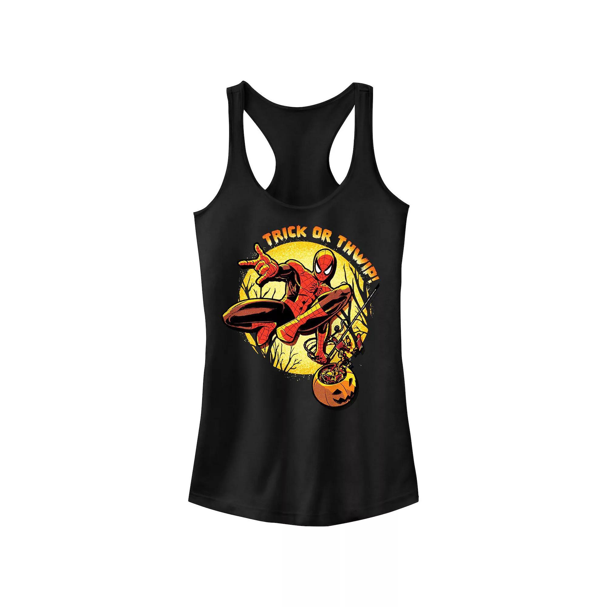 Juniors' Marvel Spider-Man Trick Or Thwip Racerback Tank Top, Girl's, Size: XXL, Black Product Image