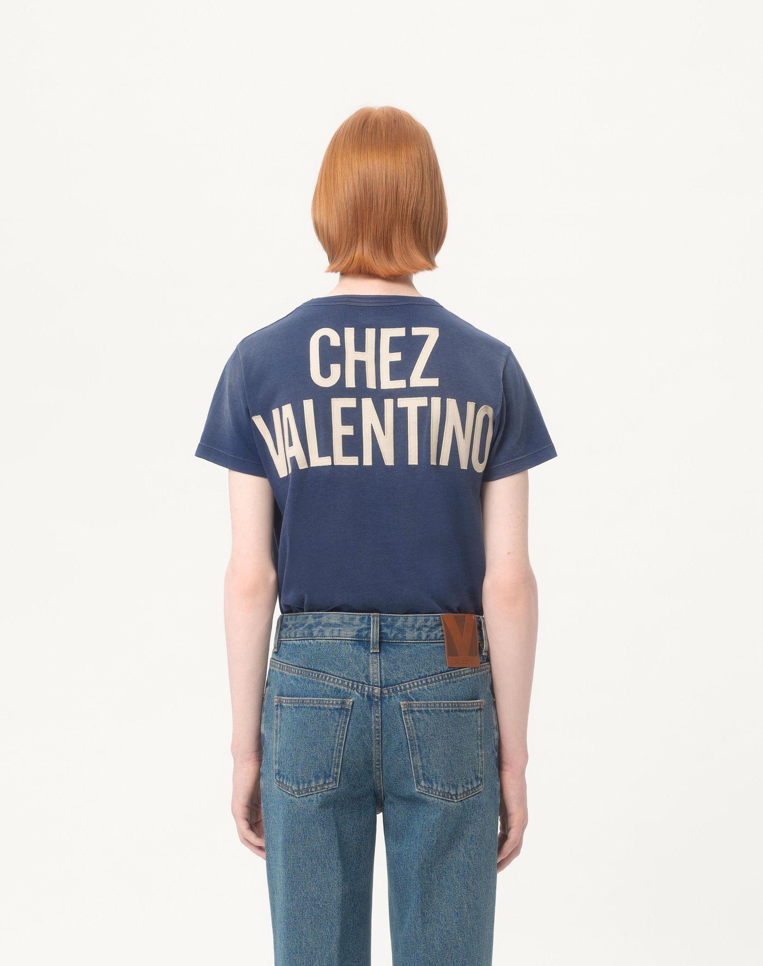 Cotton T-Shirt With Chez Valentino Print And Patch Product Image