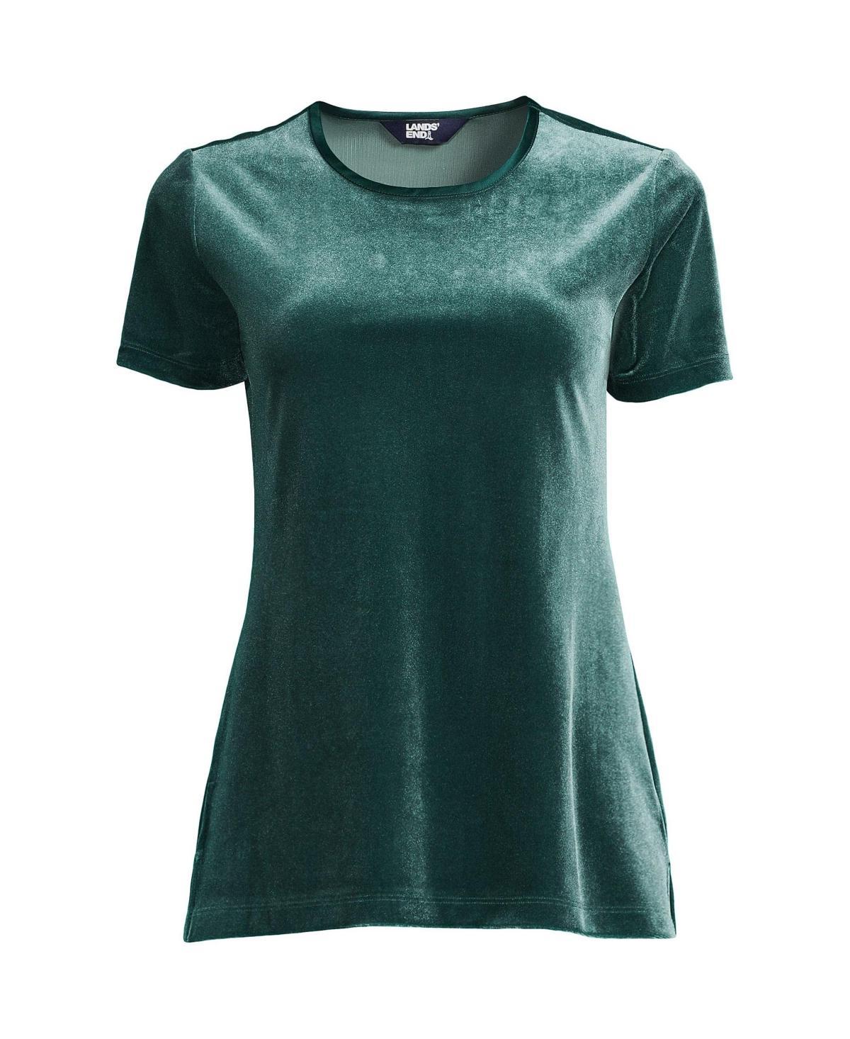 Women's Lands' End Velvet Crewneck Top, Size: Medium, Deep Balsam Product Image