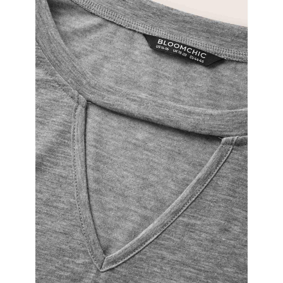 Plus Size Plain Heather Keyhole Dolman Sleeve T-shirt DarkGray Women Casual Cut-Out Round Neck Everyday T-shirts BloomChic 18-20/2X Product Image