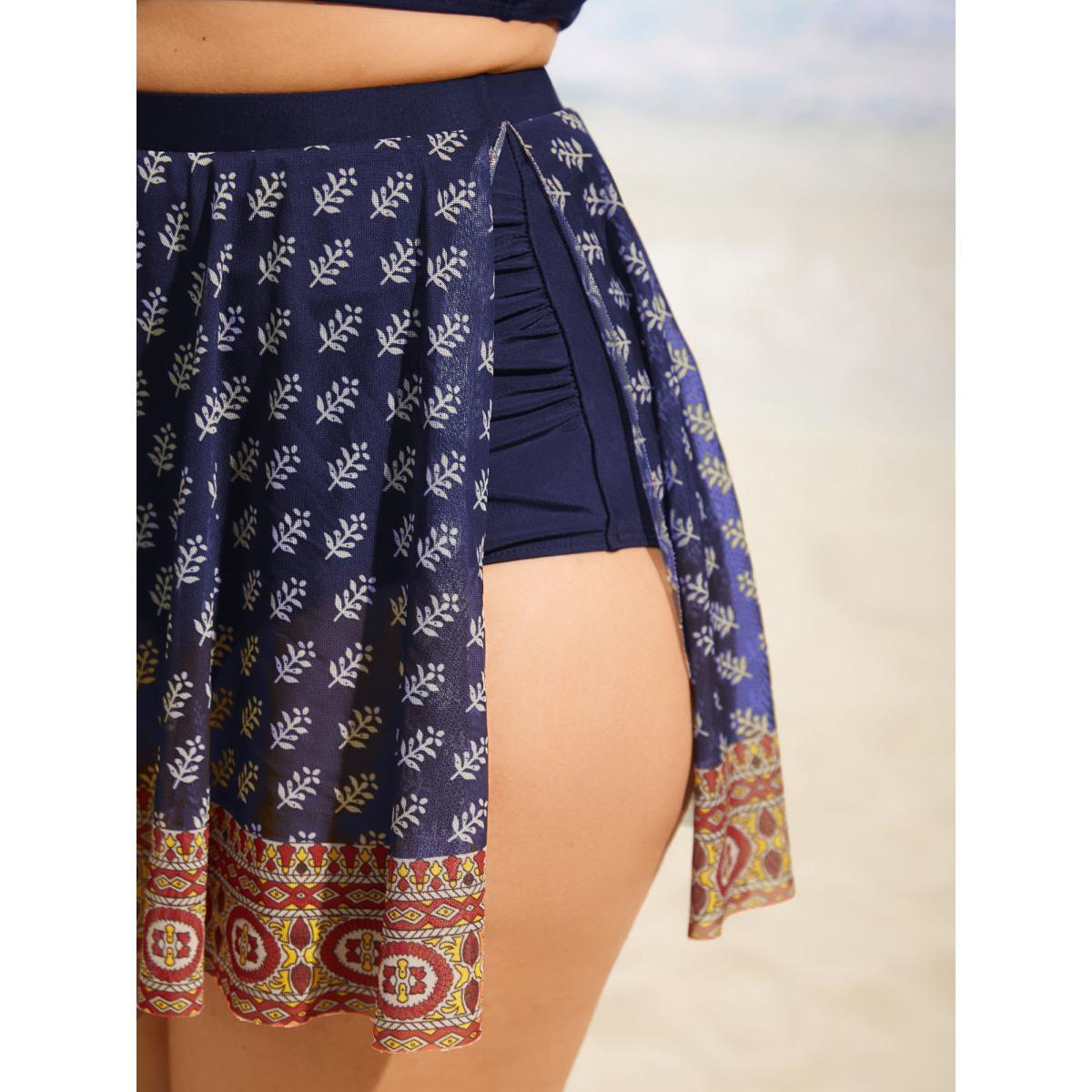 Plus Size Bandana Tie Knot Slit Hem Swim Bottom Women's Swimwear Indigo Beach Tie knot High stretch Bodycon High Rise Curve Swim Bottoms BloomChic 14-16/1X Product Image