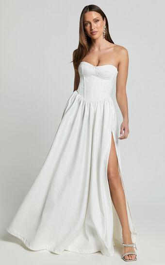 Vivian Maxi Dress - Strapless Corset Front Split Dress in Ivory Product Image