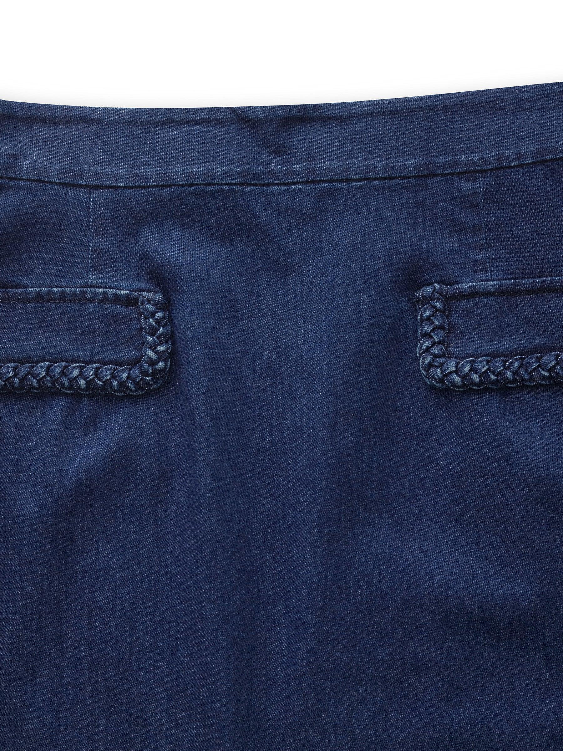 Denim Handwoven Trim Women A-Line Skirt Product Image