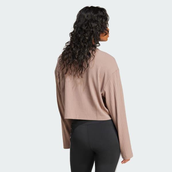 adidas Essentials Wide Rib Long Sleeve Tee Black M Womens Product Image
