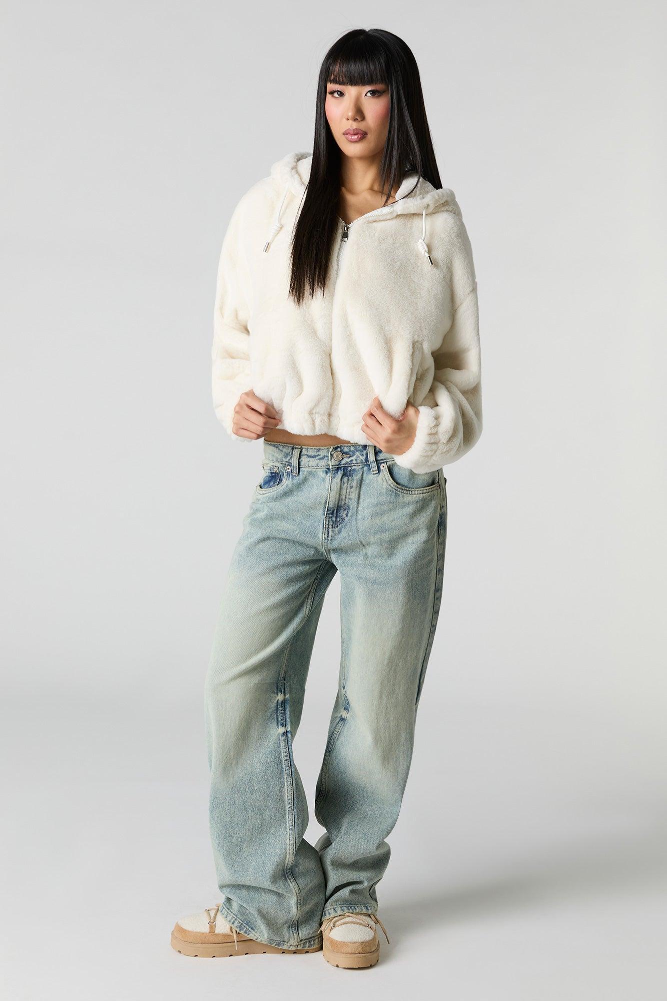 Faux Fur Hooded Zip-Up Jacket Female Product Image