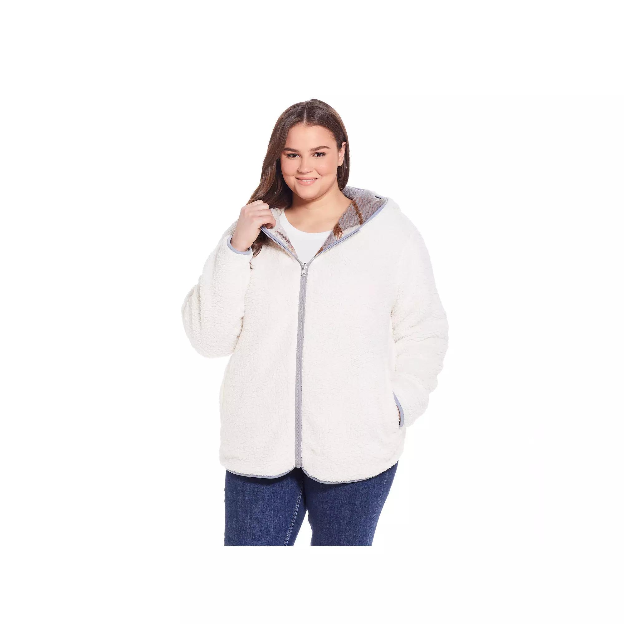 Plus Size Weathercast Reversible Zip Front Fleece Jacket, Womens Product Image