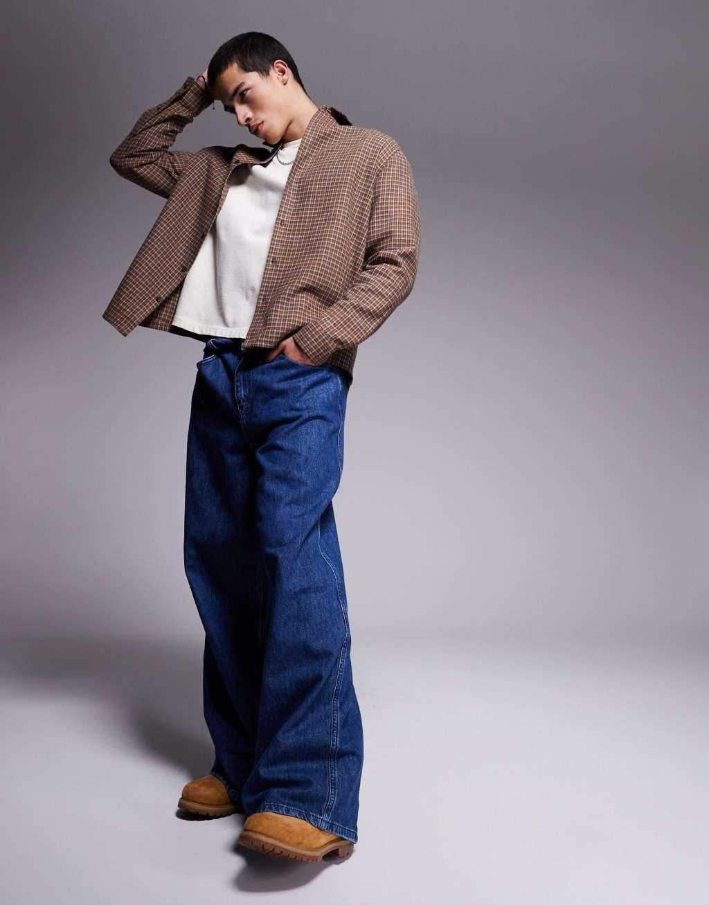 ASOS DESIGN wool look shirt in brown plaid Product Image