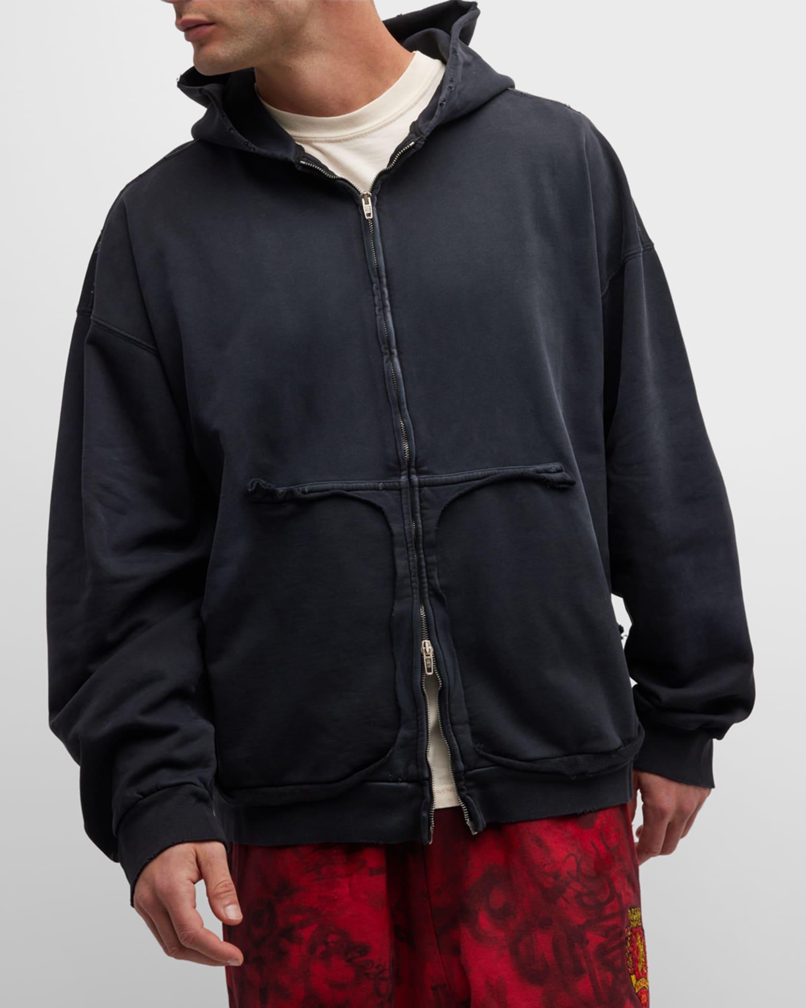 Men's Tape Type Ripped Pocket Zip Up Hoodie Large Fit Product Image