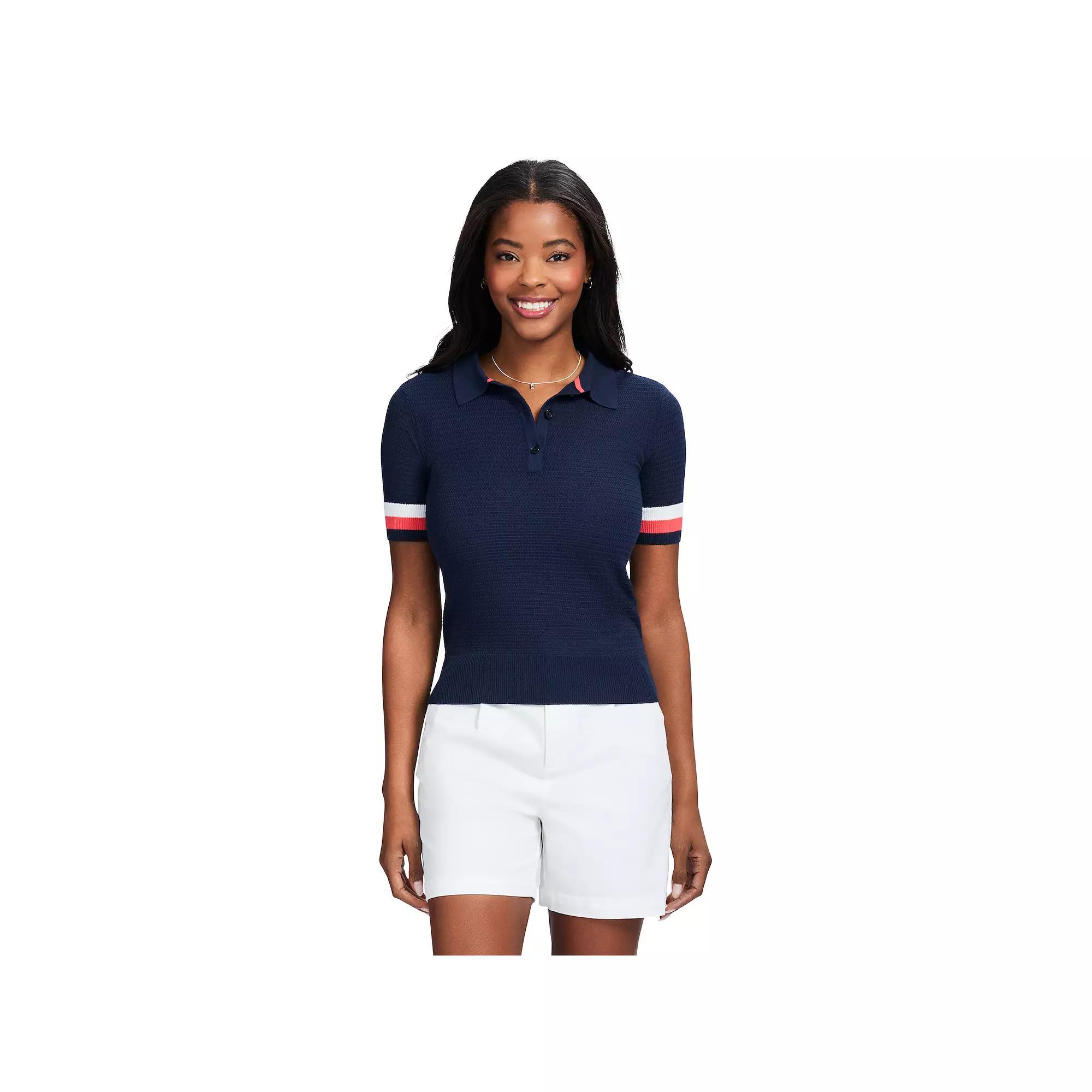 Women's IZOD Raquel Short Sleeve Sweater Polo, Size: Small, Medieval Blue Product Image