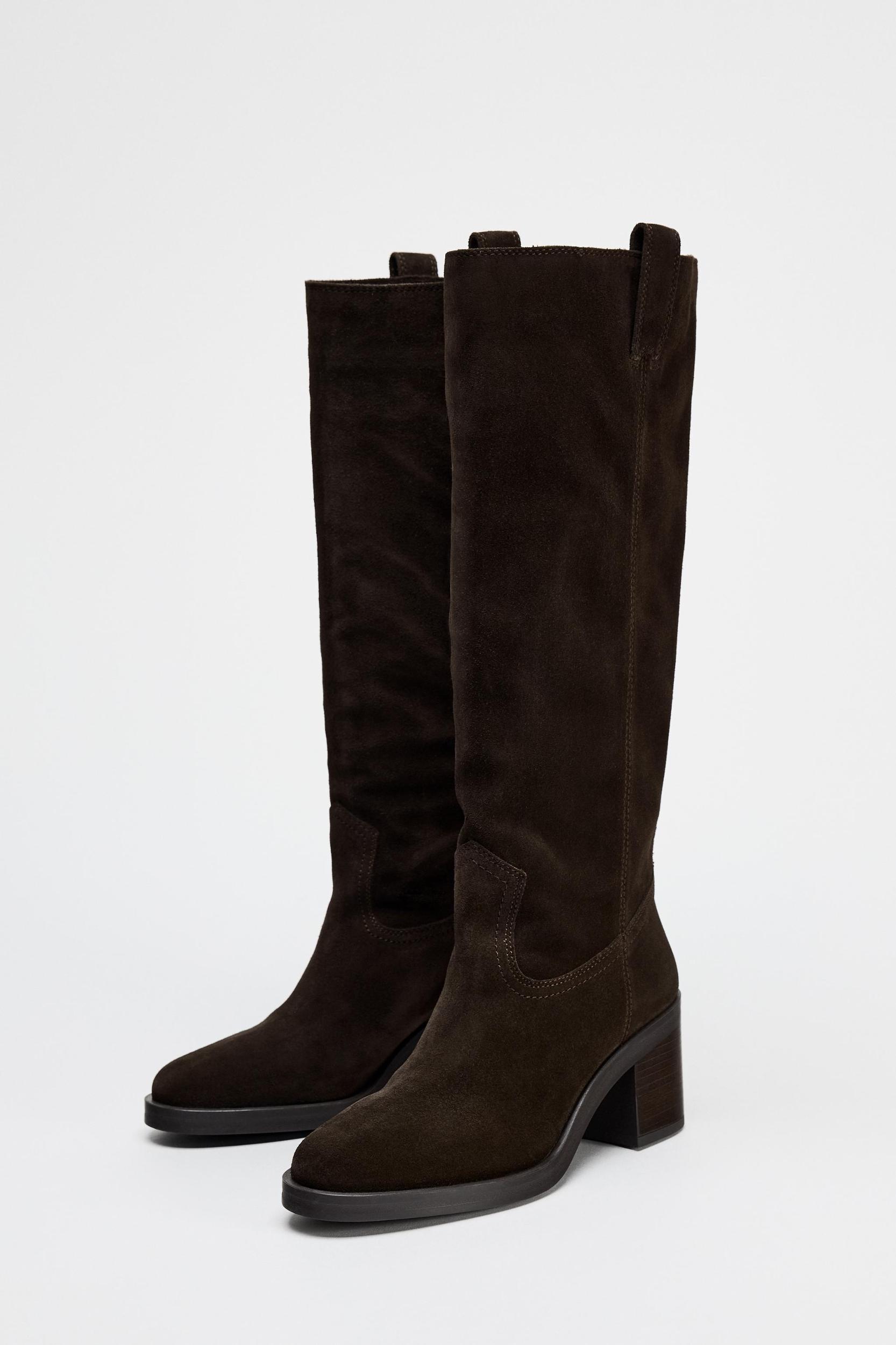 HEELED SUEDE KNEE HIGH BOOTS Product Image