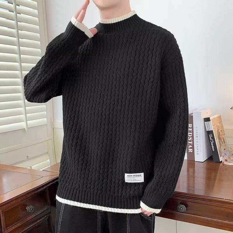 Mock Neck Contrast Trim Applique Sweater Product Image