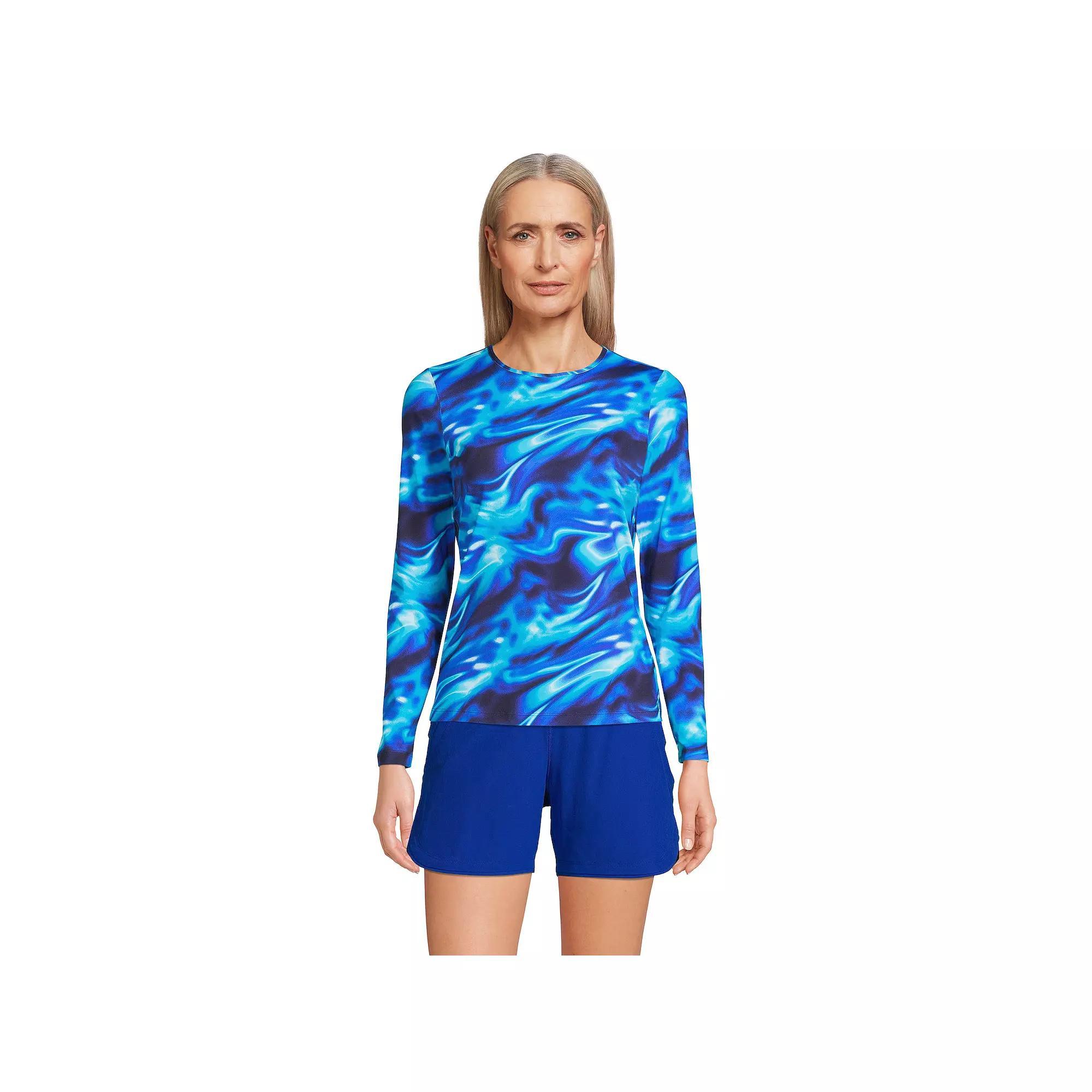 Petite Lands' End UPF 50 Long Sleeve Rash Guard, Women's, Size: XXS Petite, White Paisley Floral Product Image