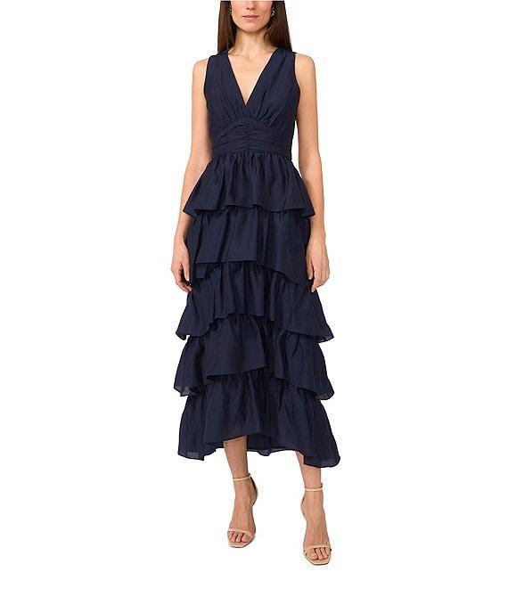 1. STATE V-Neck Sleeveless Cascading Ruffle Maxi A-Line Dress Product Image