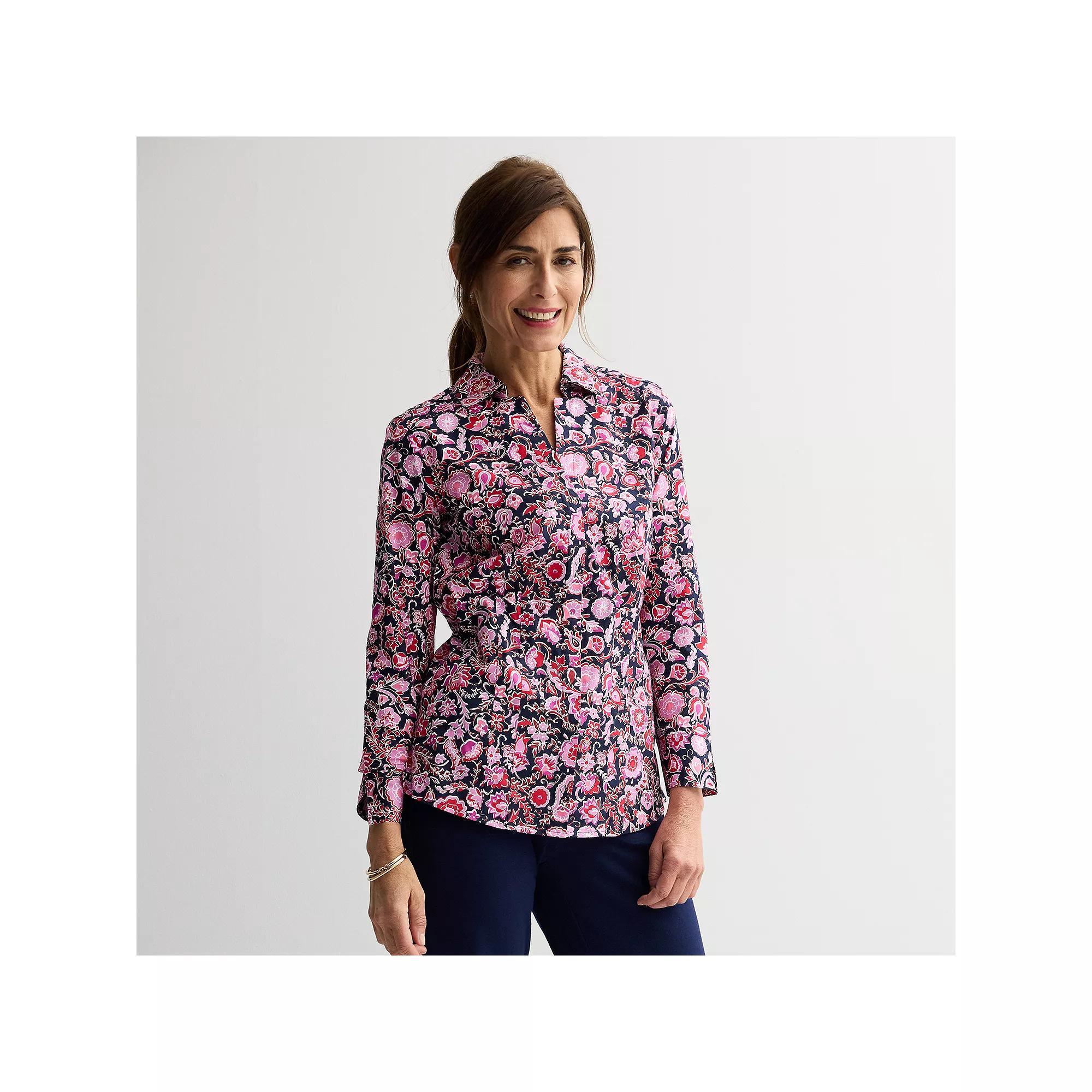 Womens Croft & Barrow Tailored Button-Down Shirt Blue Red Floral Vine Product Image