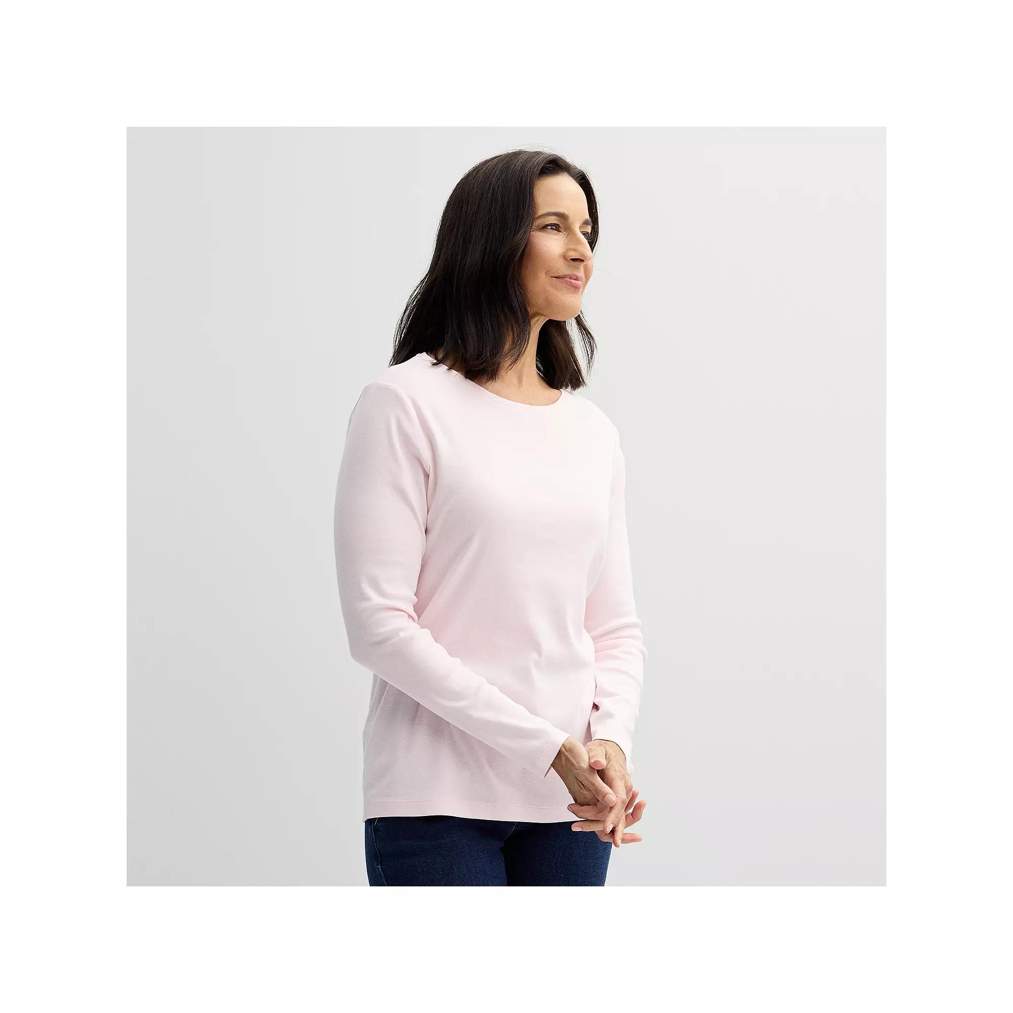 Petite Croft & Barrow® Crewneck Long-Sleeve Tee, Women's, Size: Small Petite, Pink Product Image