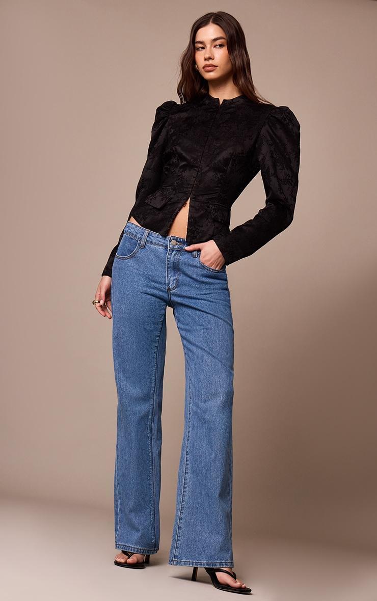 Black Lace High Neck Puff Sleeve Jacket Product Image