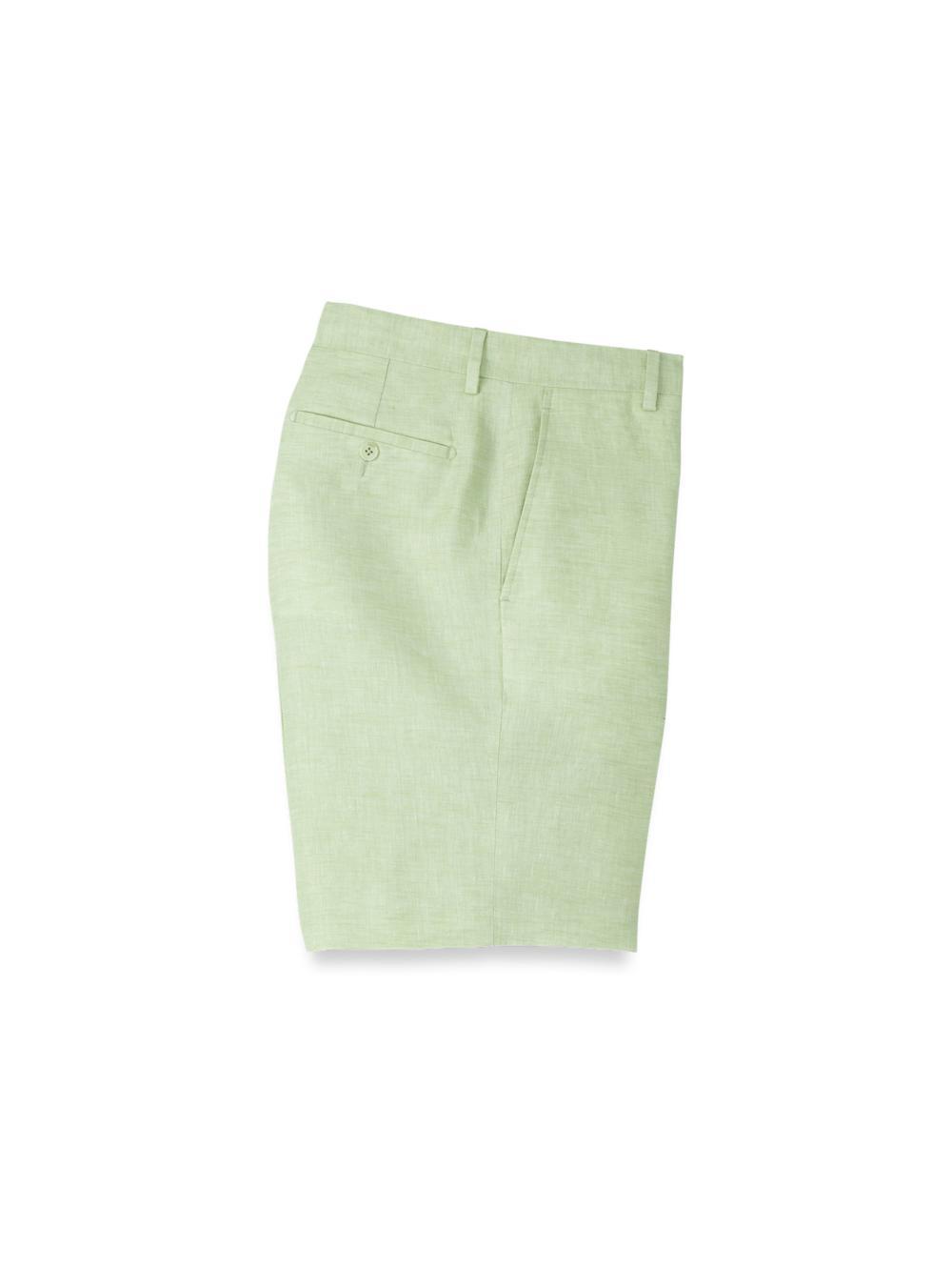 Linen Chambray Twill Flat Front Shorts - Mint Product Image