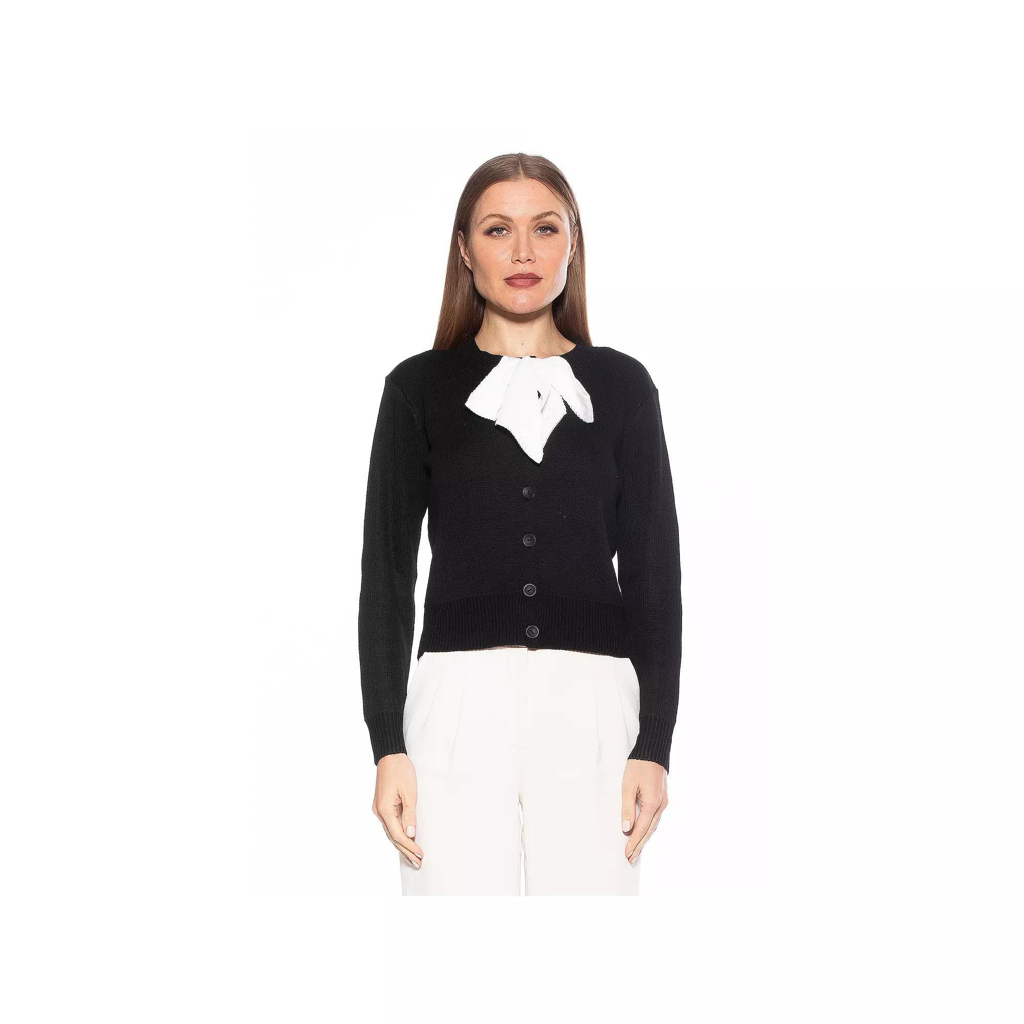 Women's ALEXIA ADMOR Calix Knit Cardigan with Bow Detail, Size: XL, Black Product Image